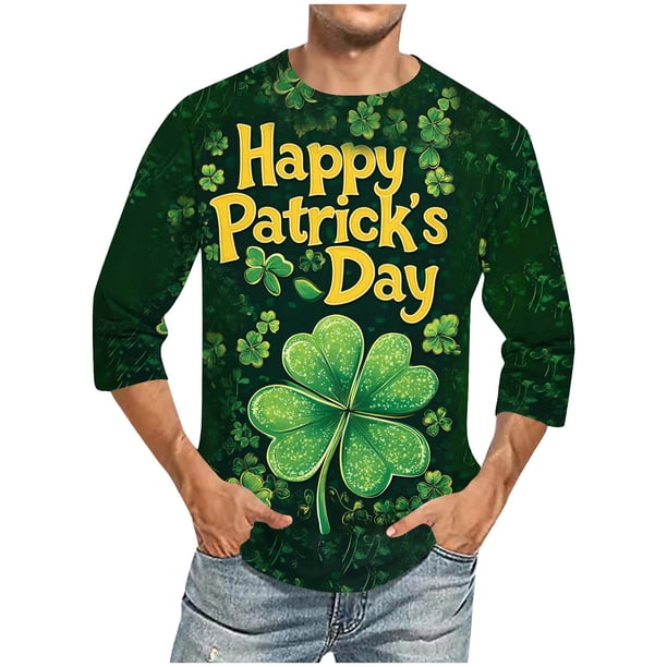 Camisetas de Manga Larga para Hombres, Día de San Patricio 3/4 Manga Impresión Movimiento Culturismo Camiseta