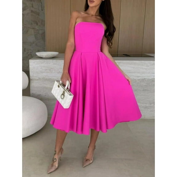 Solid Color Tube Midi Dress