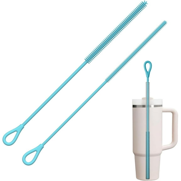 Silicone Straw Cleaner Brush, 2Pcs Reusable Straw Brush for Cleaning Tumbler with Handle, 6mm 9mm