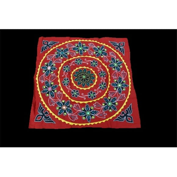 OMTX3123-RBlk Mandala Appliqué Tapisserie Boho pour Décoration Murale - Rouge & Noir