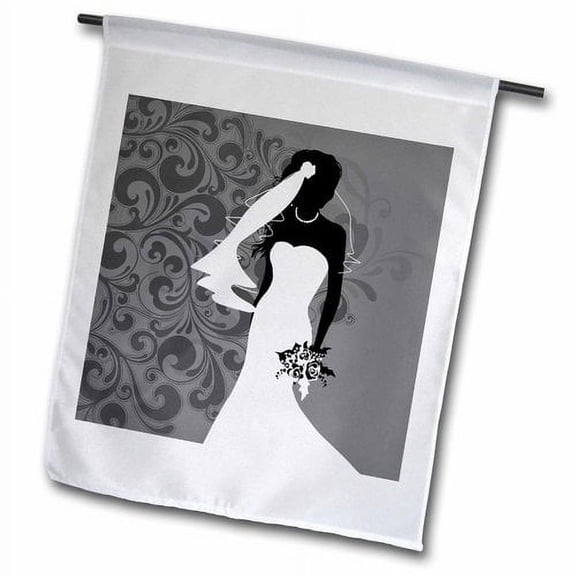 3dRose, Wedding Dress on a Bride in Black and White with Swirls, 12 x 18 inch Garden Flag