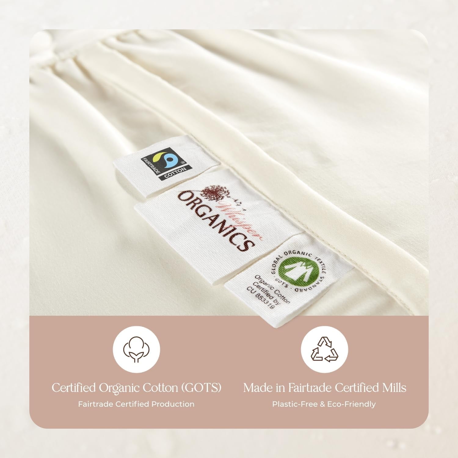 Whisper Organics 100% Cotton Organic Mattress Protector, 300TC Mattress Pad, Twin size, Ivory