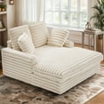 thumbnail image 4 of Techmilly Oversized Chaise Lounge Chair with 4 Striped Pillow, Velvet Full Size Chair Bed for Living Room, Bedroom, White, 4 of 12