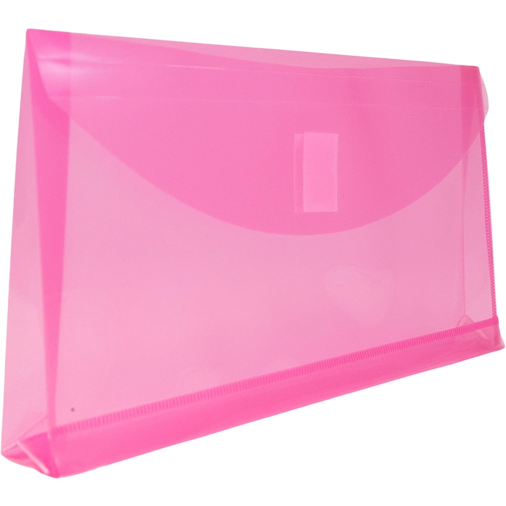 JAM Paper Plastic Expansion Envelopes, Hook & Loop Closure, #10 Booklet Wallet, 5 1/4 x 10, 1 in Expansion, Fuchsia Pink, 3/Pack