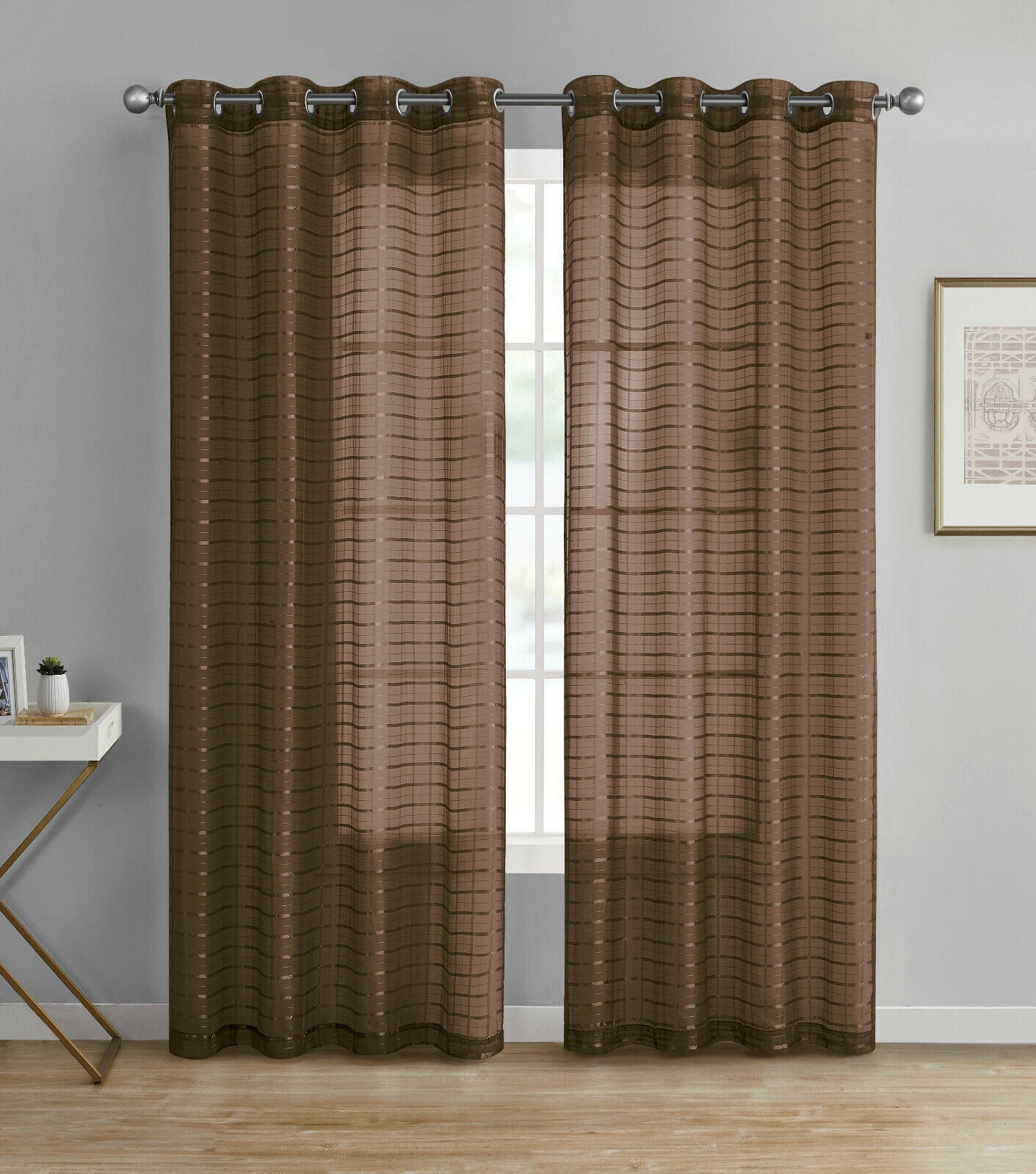 Kate Aurora Living 2 Pack Semi Sheer Plaid Grommet Top Window Curtains
