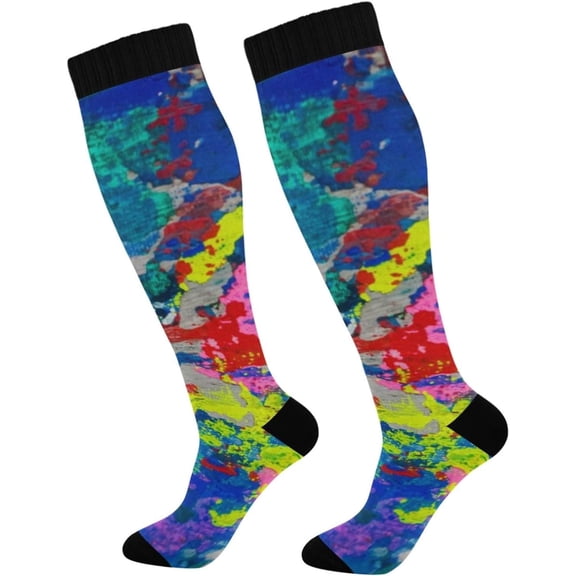 GZHJMY Tie Dye Compression Socks, Women Men Long Stocking (20-30mmHg), Travel Knee High Stockings for Athletic Sports,Running,Cycling,Nursing
