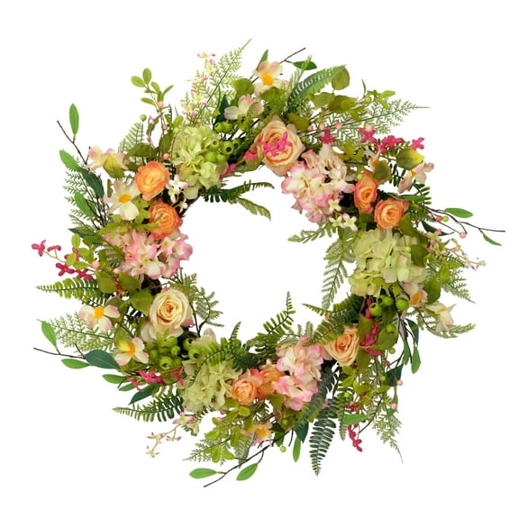 Puleo International 30" Artificial Rose Floral Spring Bouquet Door Wreath, Multicolor