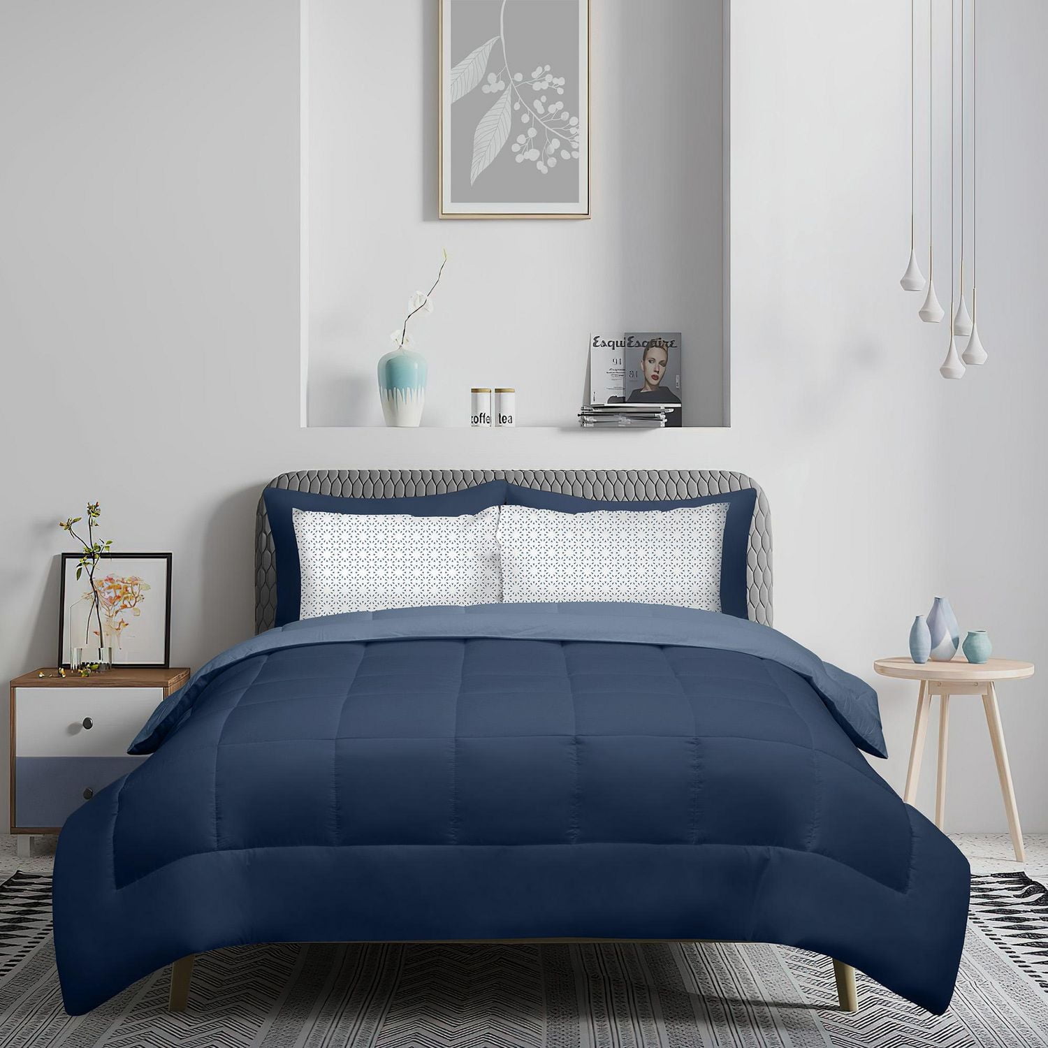 Safdie & Co. Printed Navy Reversible Comforter Set 5PC - Camden Twin