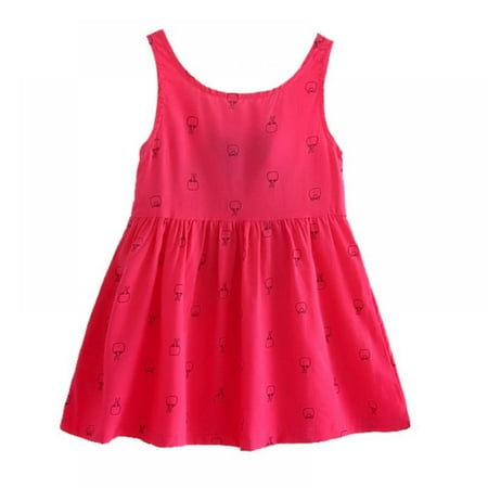 

SYNPOS Baby Summer Dress Toddler Girls Sleeveless Cherry Printed Princess Dress 3-4 Years
