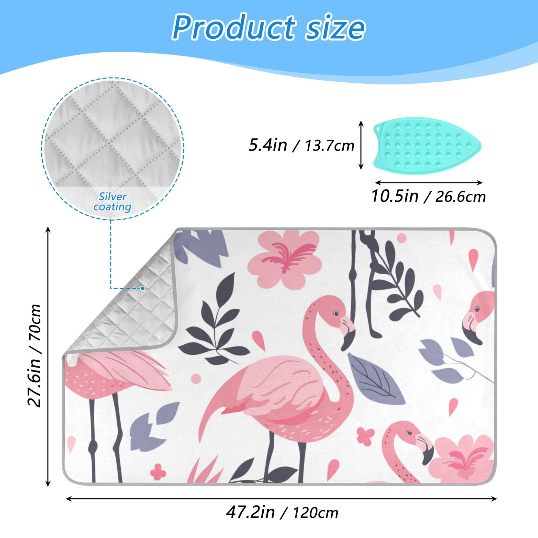 Flamingos Flowers and Leaves Ironing Mat Blanket Portable Travel Ironing Pad Heat Resistant Pad 47.2" x 27.6”