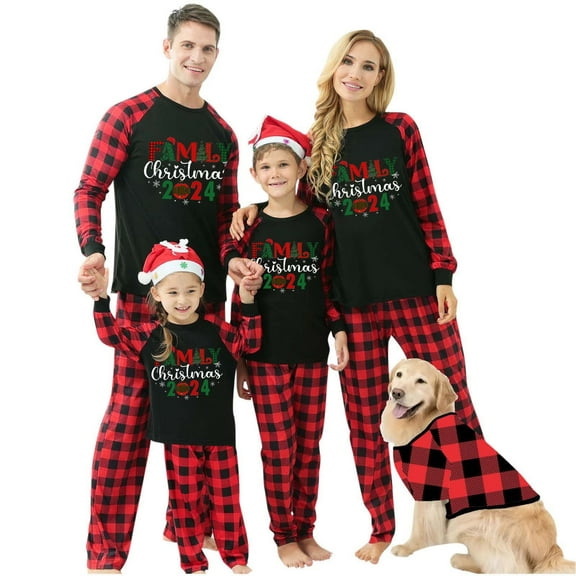 YWDJ Christmas Matching Pajamas with Dog L Red Pet Cute Warm Christmas Plaid Printed Pet Clothing