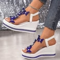 thumbnail image 3 of Womens Platform Sandals Glitter Wedges Heels Butterfly Rhinestone T-Strap Elegant Dressy Slingback Heels with Elastic Ankle Strap Blue Size 6, 3 of 5