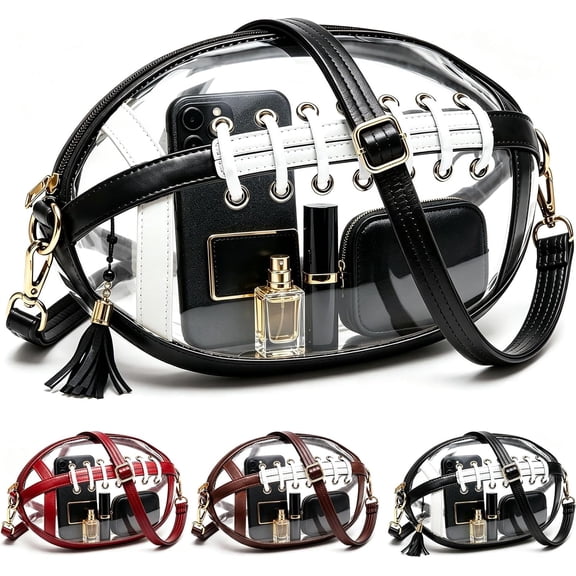 Football Clear Bag, Clear Crossbody Stadium Bag, Transparent Football Shaped Purse for Concerts Tailgates Games