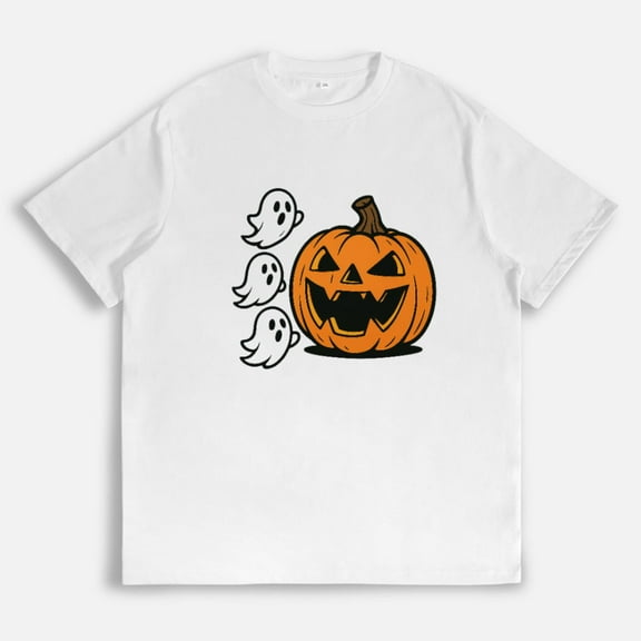 Womens Halloween Pumpkin Graphic Cute Tee T-shirt Top Cotton casual Floral Short Sleeve Round Neck White S-5XL