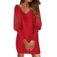 thumbnail image 1 of Vestido de encaje estampado de manga larga y cuello en V para mujer - Poliéster y spandex, tallas S-XXL - Elegante para cócteles y bodas, 1 of 4