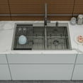 thumbnail image 4 of Double Bowl Drop-in Kitchen Sink, Gunmetal Black Double Bowl Kitchen Sink 16 Gauge with Two 10" Deep Basin, X Grooves Engineered for Easy Draining, 4 of 7