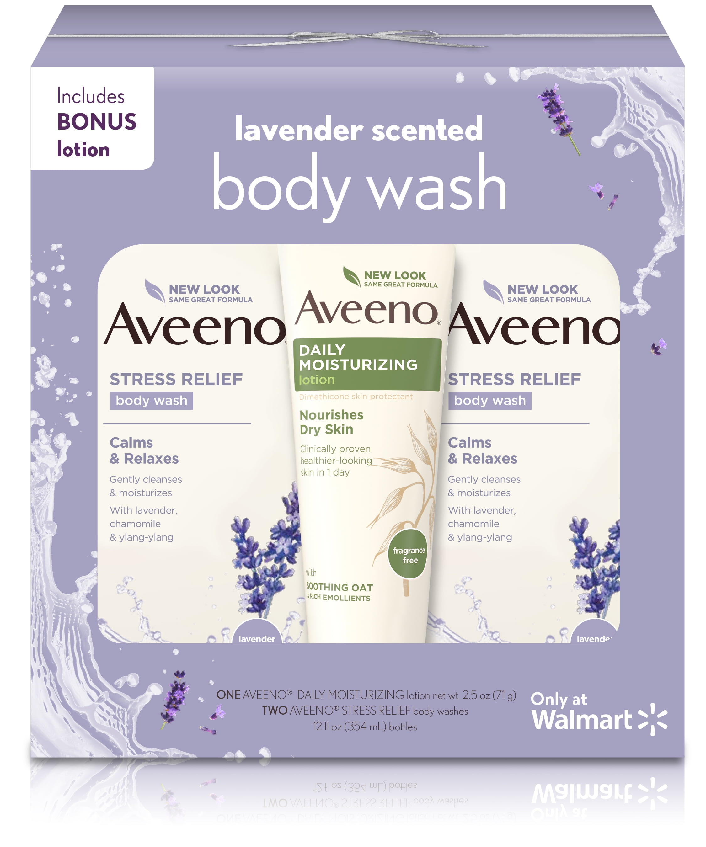 Aveeno Lavender Stress Relief Gift Set (2 Body Washes and Bonus Aveeno