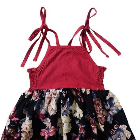 

Summark Summer casual baby girl floral print irregular design short-sleeved floral casual print empire waist long dress cotton children strap dress summer suit