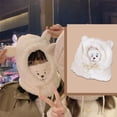 thumbnail image 4 of Conjunto de gorro y bufanda, bufanda gruesa de invierno con orejeras, gorro y gorro cálidos y bonitos con orejas de oso. blanco, 4 of 7