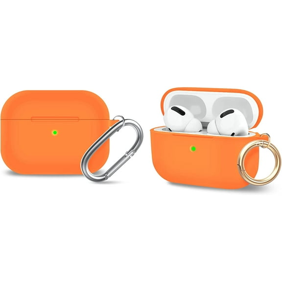 AirPods Pro Case Cover with Keychain, Full Protective Silicone Skin Accessories for Women Men Girl with Apple AirPods Pro Case,Front LED Visible-Orange