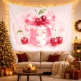 thumbnail image 3 of Pink Ribbon and Cherry Illustration Tapestry, 3 of 7