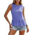 thumbnail image 3 of CAIXIA Women's Gingham Pleated Peplum Tank Tops Crew Neck Y2K Sleeveless Blouse Plaid Babydoll Tshirt, 3 of 8