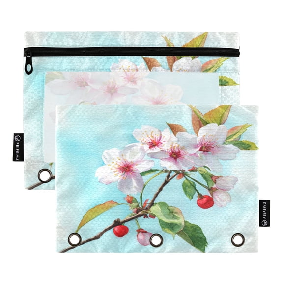 2 Pack 3 Ring Binder Pouch with Clear PVC Window Water Resistant Zipper Pencil Pouch Bloom Of Morning Binder Pocket for Classroom Office Home Stationery Organization