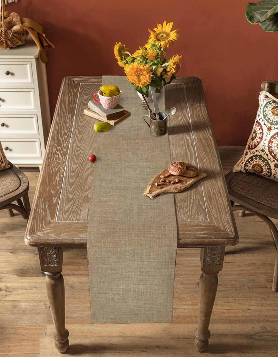 nqOlkjepod Brown Farmhouse Table Runner 60 Inches Long Farmhouse Dress Scarves, Vintage Country Monochrome Textured Dining Tablerunner for Coffee Table/Kitchen Island/Party Décor, 13" x 60"