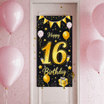 thumbnail image 6 of Black Background Happy 16 Birthday Banner with Golden Balloons Stars and Bunting Party Supplies Photo Backdrop Decoration for Birthday Parties Celebrations Photography Props, 6 of 8
