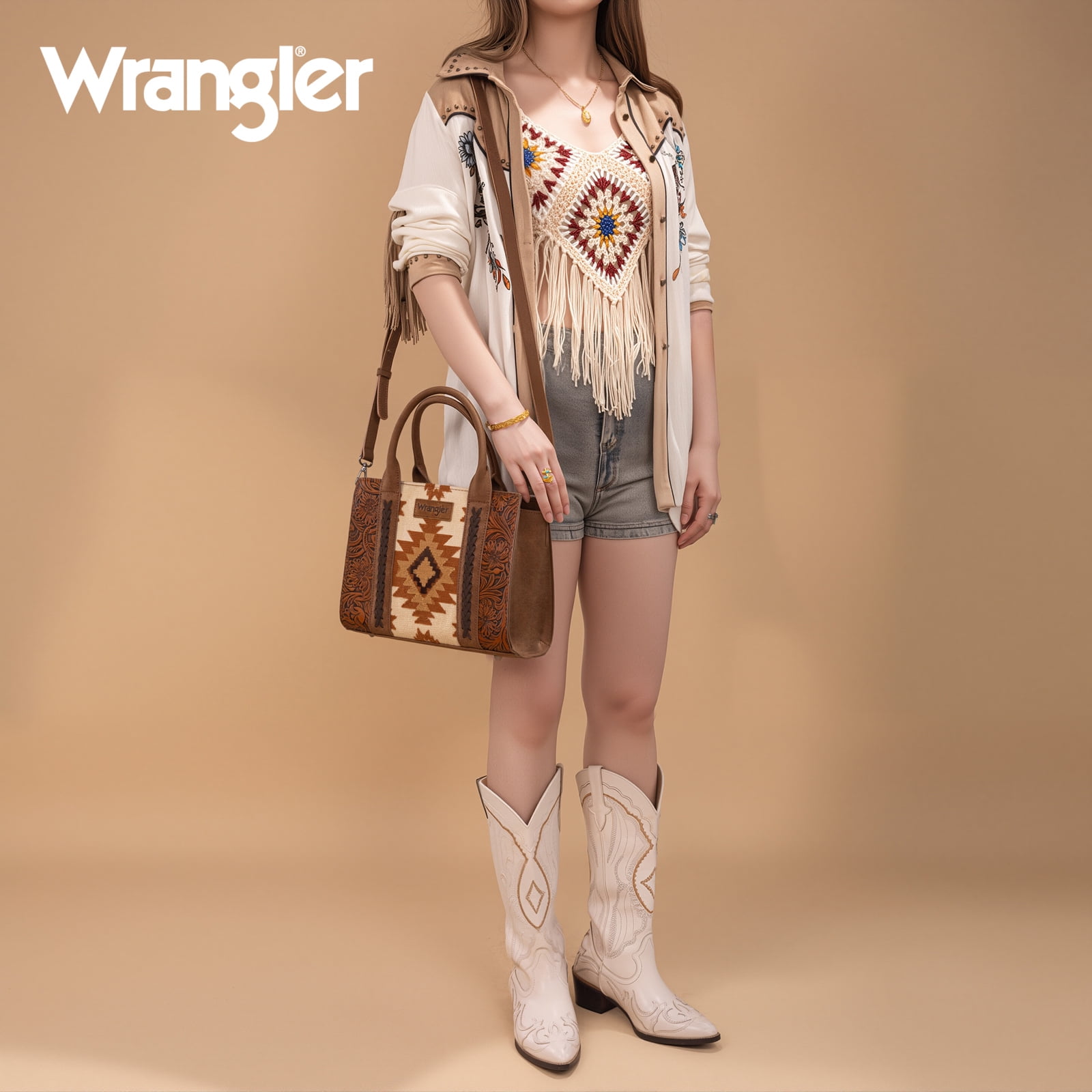 Montana West Wrangler Aztec Tote Bag for Women Western Shoulder Purse Stylish Top Handle Handbag, Brown