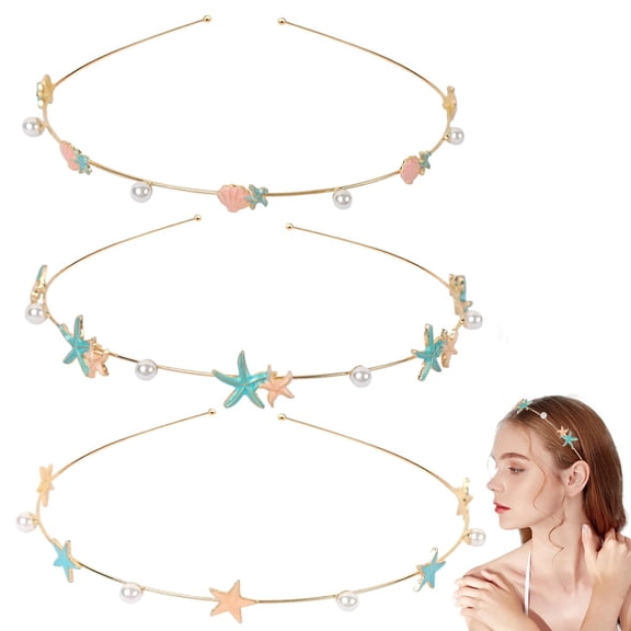 3 Pcs Pearl Starfish seashell Headbands accessories Mermaid Headband Beach Hair Headbands Bride Headpiece for Women Wedding