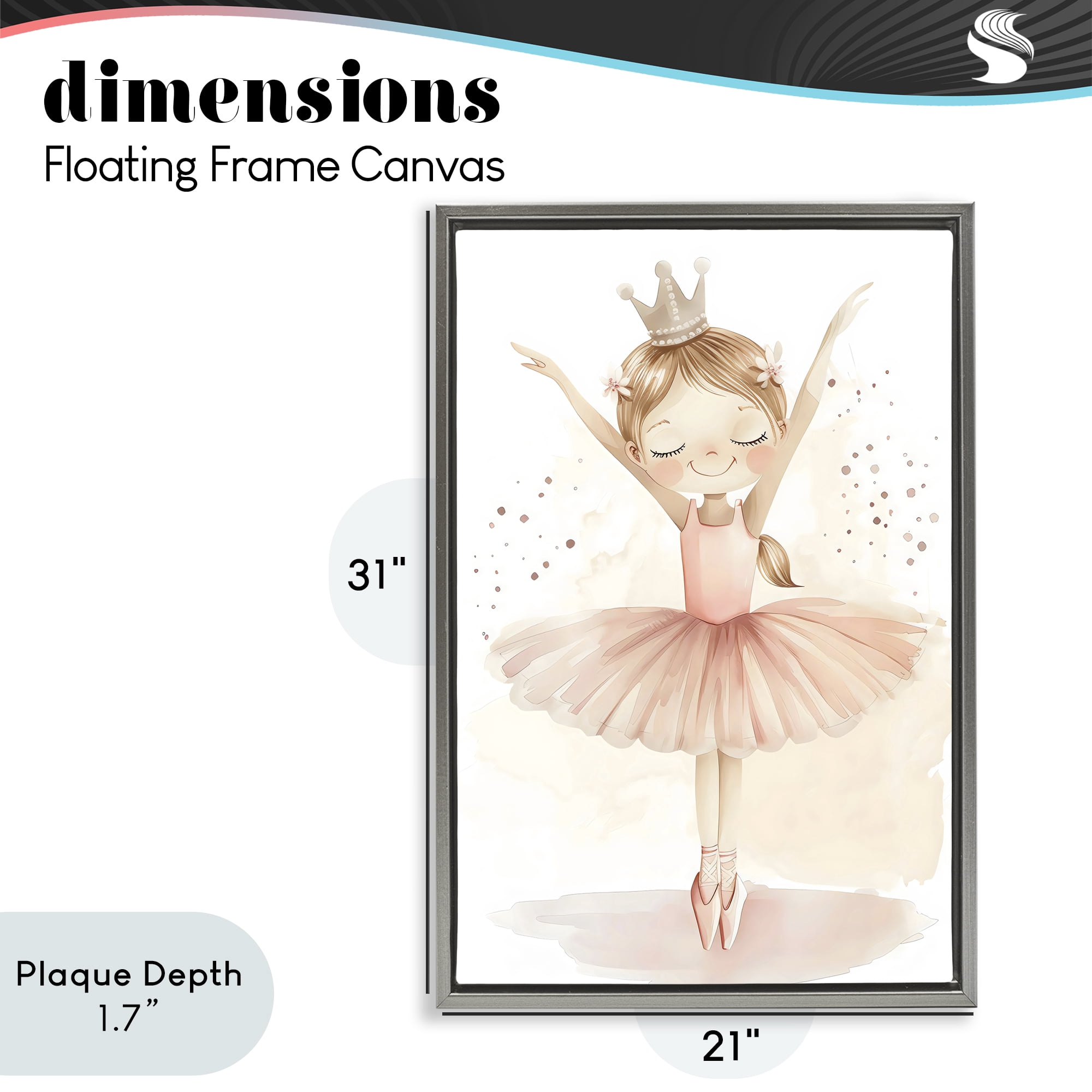 Stupell Industries Crowned Ballerina with Flowers Gray Framed Floater Canvas Wall Art, design by Creative Studio