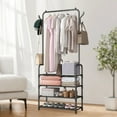 thumbnail image 5 of Solid Wood Coat Rack Freestanding Clothing Rack with Wheels Shelves Storage & Hooks Heavy Duty Clothes Rack Wood Coat Tree Stand Hat Hanger Rack for Corner Bedroom Entryway Living Room Hotel, 5 of 6