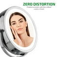 thumbnail image 3 of OVENTE 6" Lighted Makeup Mirror with 1X/7X Magnification, Cordless Tabletop Mount Vanity Round Mirror with 360° Swivel Design and Double Sided Cool Tone LED Ring Light, Polished Chrome MLT60CH1X7X, 3 of 11
