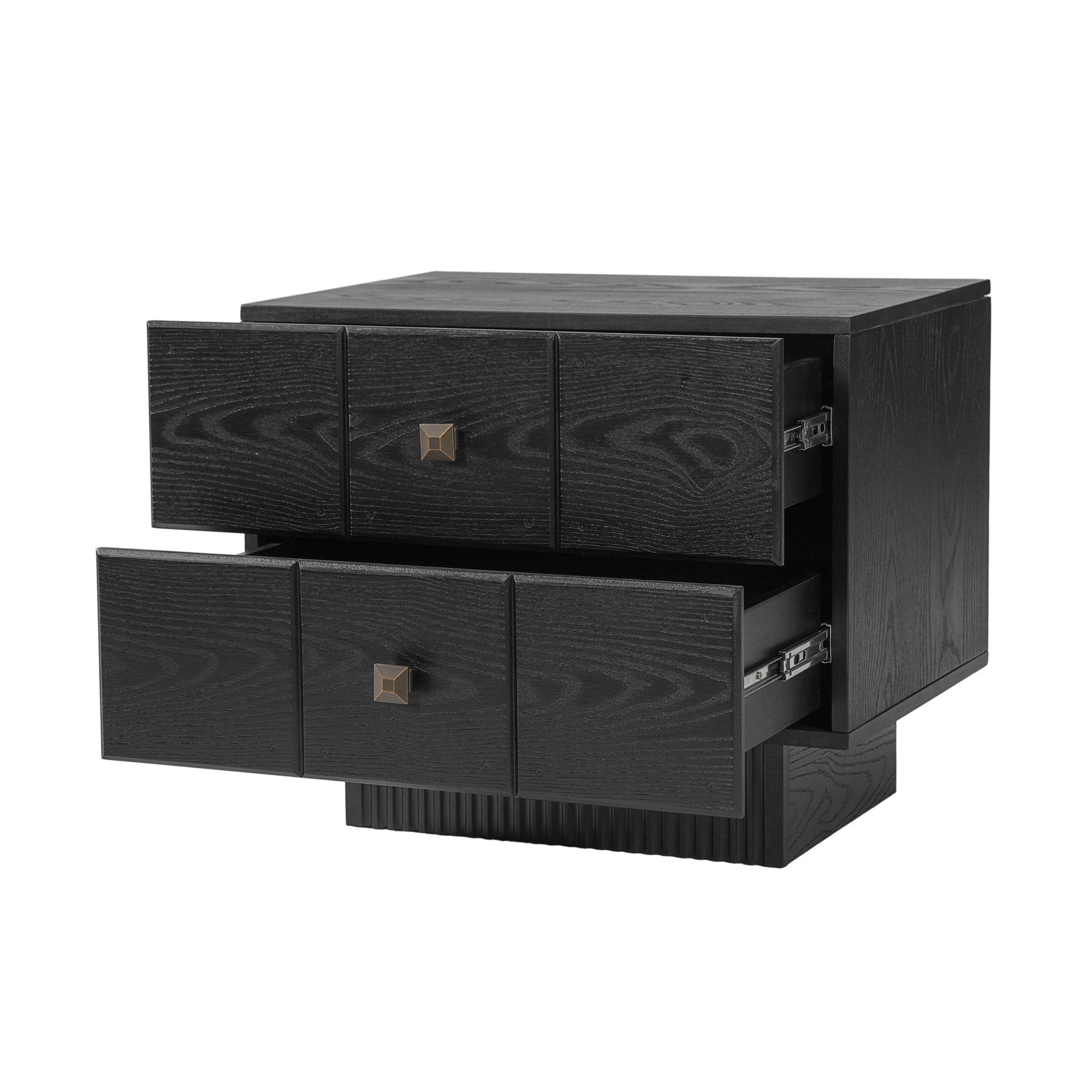 Christopher Knight Home Mid-Century Wood Nightstand with 2 Drawers, Fluted Pedestal, Black, Set of 2