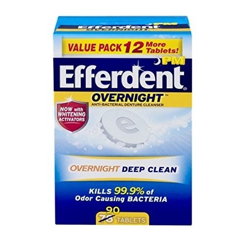 Efferdent PM Overnight AntiBacterial Denture Cleanser Tablets, 90