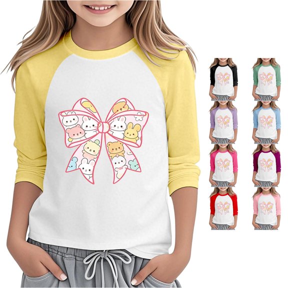 Toddler Girls' Long Sleeve Crew Neck Tee T-Shirt Easter Fashion Rabbit Printed T-Shirt Size 3-4T , Yellow