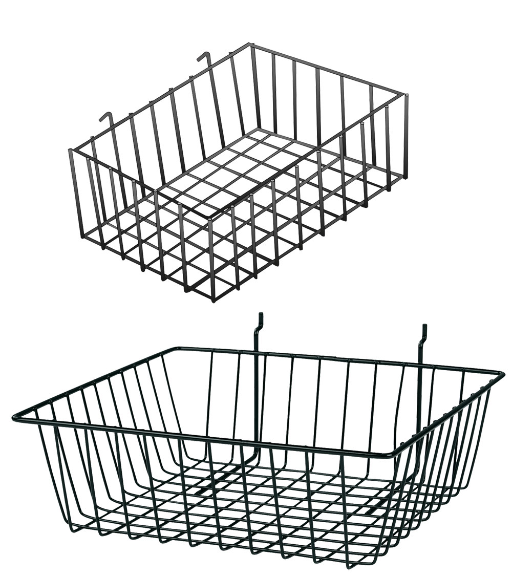 Econoco White Wire Basket for Slatwall, Grid of Pegboard, Commercial