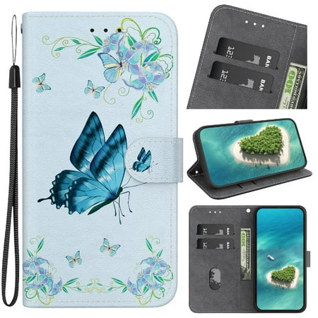 

Case for Xiaomi Redmi 12C Wallet PU Leather Butterfly Flower Painted Magnetic Closure Card Slots