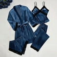 thumbnail image 2 of Enjoytime 4 Piece Sets for Women Solid Color V-Neck Lace Pajamas Tank Top and Shorts Cardigan with Pants Sleepwear Soft Comfy Loungewear, 2 of 5