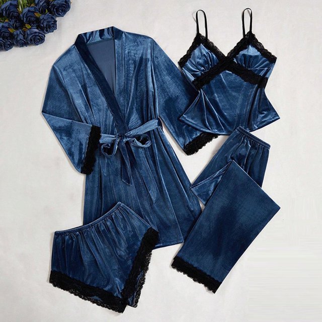 TaTaai Women's Velvet Pajamas Set, Four Piece Lounge Wear Suit, Elegant Soft Home Outfit, Cozy Christmas and Valentine's Day Sleepwear Gift
