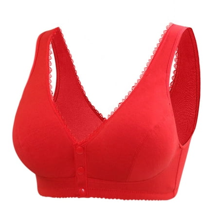 

TQWQT Women s Front Closure Cotton Bra Button Snap Closure Comfort Wireless Pure Bras Wirefree Push Up Seamless Bralettes Red XXL