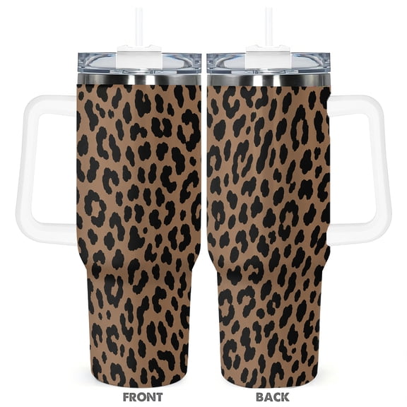 Brown Leopard 40oz Travel Tumbler With Straw And Chug Lid, Stainless Steel, Cup Holder Friendly