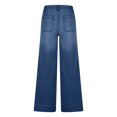 thumbnail image 6 of Qiopertar Women's Casual Loose Wide Leg Straight Leg Cropped Jeans Fashion Solid Color Pants Lounge Travel Relaxed Comfy Stretchy with Pockets, Blue XXL, 6 of 7