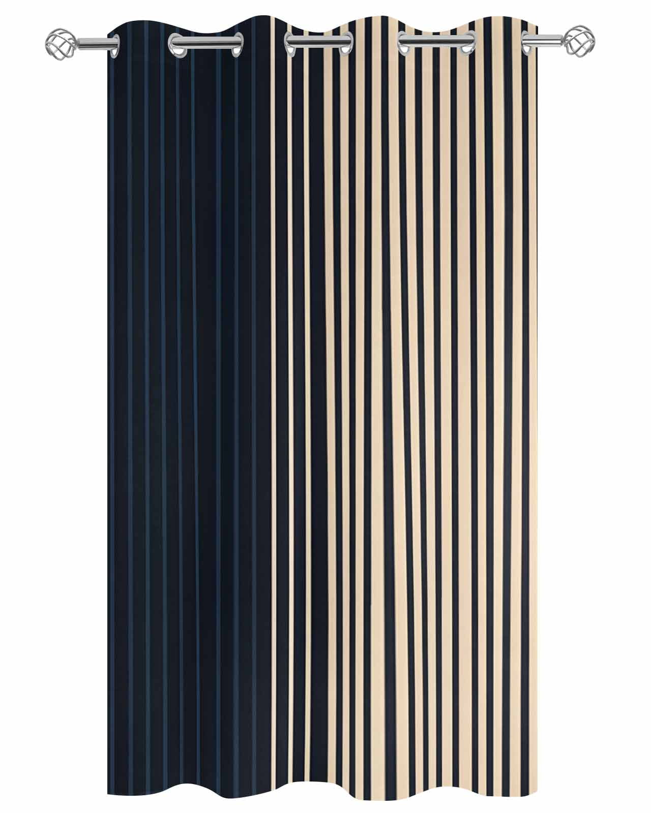 Navy Blue Black Stripe Outdoor Curtains for Patio, Contemporary Clean-lined Abstract Privacy Drapes Grommet Waterproof Outside Curtains for Porch/Cabana/Balcony 54"x 108", 1 Panel