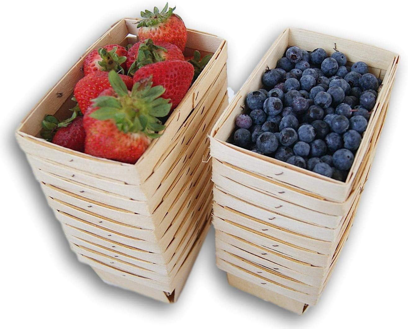Pint Rectangular Vented Wooden Berry Baskets Set of 6