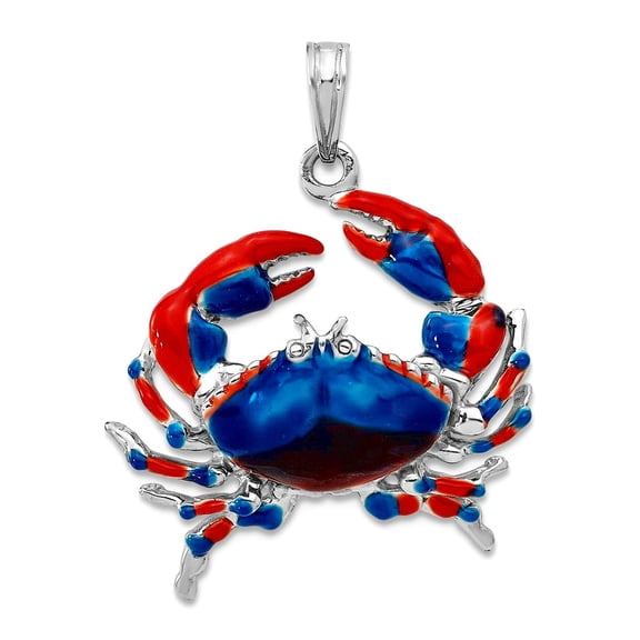 21mm 925 Sterling Silver Rhodium Plated Polished Enameled Blue Stone Crab Pendant Necklace Pendant for Women