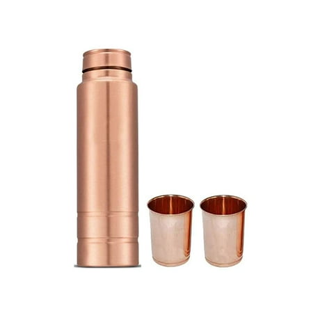 

diollo 1 Litre One Plain Ayurvedic Copper Bottle Water with Lid & Two Plain Copper Glasses