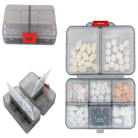 Pill Organizer Case - Portable 8 Compartment Daily Travel Medicine Reminder Box for Your Pills, Medications, Supplements, Vitamins and Fish Oils