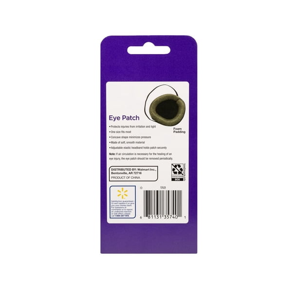 Equate Foam Padded Eye Patch, Black, 1 Count, One Size Fits Most
